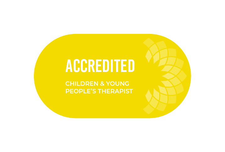 Yellow image with accredited to work with children and young people